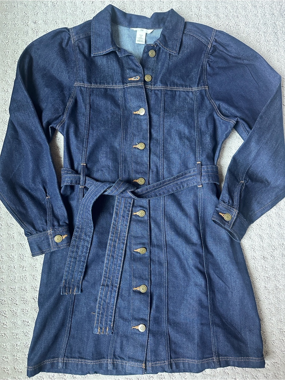 H&M Dark Blue Denim Button-Front Dress with Belt